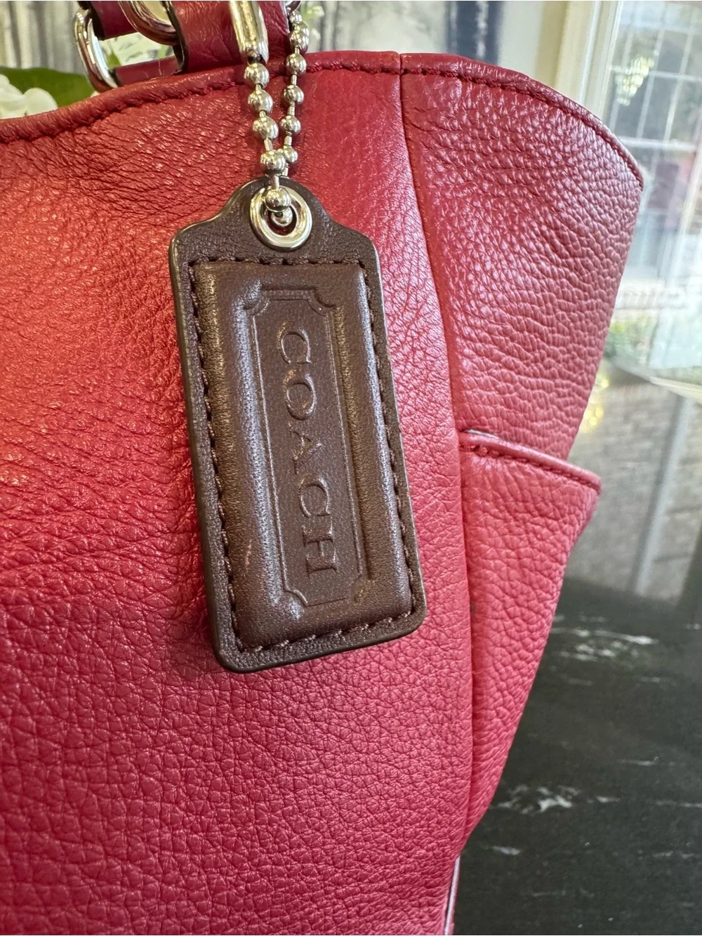 ♥️Coach Pebbled Leather Tote in Cranberry Red